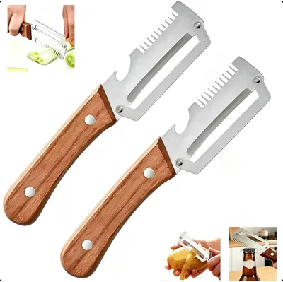 3-in-1 Sparschäler aus Holz und Edelstahl, Gemüseschäler