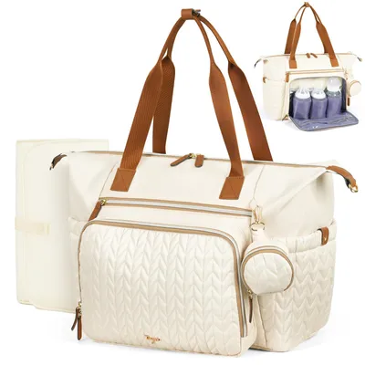 Produktbild von Wickeltasche beige, Wickelunterlage, Schnullertasche, isolierte Fächer, für unterwegs