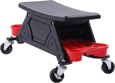 Zdjęcie produktu dla Taboret warsztatowy, udźwig 150 kg, obrotowy. Taboret warsztatowy na kółkach z półkami. Idealny do warsztatów samochodowych, montażu, garaży, warsztatów i użytku domowego