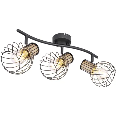 Produktbild von Globo Lighting Strahler Metall schwarz, Metall holzoptik, Metall schwarz, LxBxH: 480x240x185mm, exkl. 3x E27 40W 230V