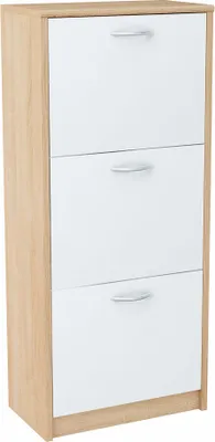 Produktbild von Meblando skříňka na boty se 3 klapkami výklopník na boty pro cca 12 párů bot 116 x 50 x 28 cm skříňka na boty Sonoma dub/bílá