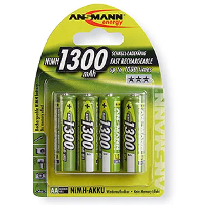 Produktbild von Ansmann Accu, AA, 1300 mAh, AA / HR6, Nickel-Metallhydrid (NiMH), 1,2 V, 1300 mAh, Silber