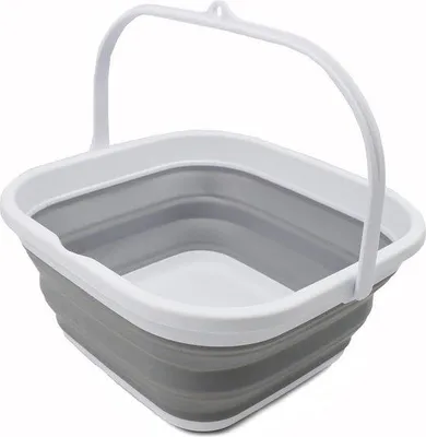 Immagine prodotto di Unyqoos® Secchio pieghevole – vasca pieghevole (bianco/grigio), 5,5 litri, senza BPA, salvaspazio (29,2×30,5×13,5 cm aperto, 4,5 cm chiuso), con maniglia