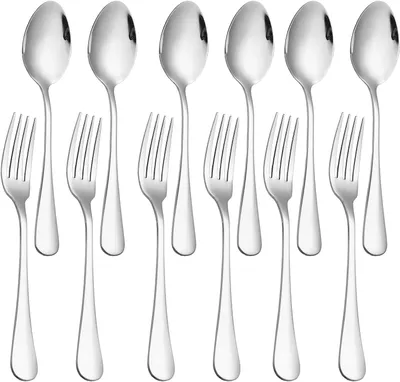 Produktbild von Besteckset 12-teilig, Edelstahl, 6 Gabeln und 6 Löffel, spülmaschinenfest, für Küche
