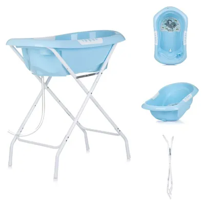 Produktbild von Chipolino Babybadewanne, Ständer Noemi klappbar, Ablauf, Ablagefächer, ab Geburt blau
