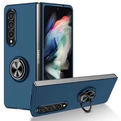 Obrázek produktu pro Tenké tvrdé PC pouzdro pro Samsung Galaxy Z Fold 4 5G, s prstencovým stojánkem Tmavě modrá