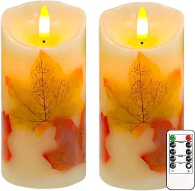 Produktbild von Herbst- und Halloween- Deko-Set mit 2 LED-Flammlampen, 6x3 Zoll Eichenblätter, Fernbedienung und Timer