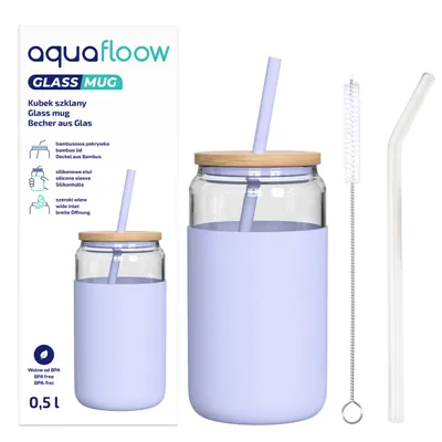Produktbild von AquaFloow Glasbecher mit Silikonhülle 500 ml – Lila