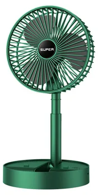 Produktbild von 1 Stück kompakter, grüner Teleskop-Tischventilator aus hochwertigem Kunststoff mit faltbarem, einziehbarem Design. Verfügt über 3 stufenlose Geschwindigkeitsmodi, bürstenlosen Gleichstrommotor und USB-Wiederaufladefunktion. Ideal für Homeoffice, Camping, Reisen und kleine Räume wie Studentenwohnheim oder Schlafzimmer. Dank flexibler Neigung und vielseitiger Montage (Tisch/Wand/Decke) lässt er sich präzise ausrichten – für gezielte, leise und effiziente Kühlung im heißen Sommer.