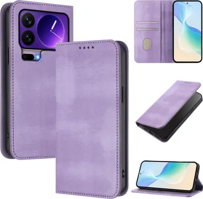 Immagine prodotto di Custodia per telefono cellulare per Xiaomi 17 Pro, Vintage Leather RFID Protection Card Holder Stand Function Magnetic Flip Case Purple