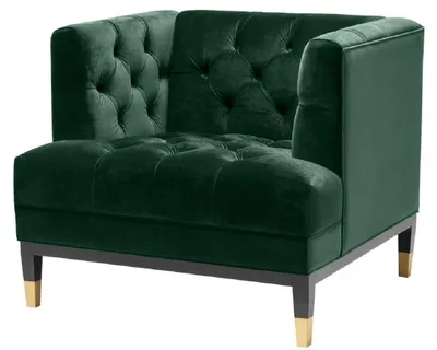 Produktbild von Casa Padrino Luxus Wohnzimmer Sessel Grün / Schwarz / Messingfarben 93 x 85 x H. 79 cm - Chesterfield Möbel