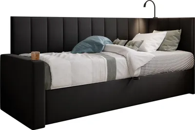 Produktbild von TRADA Tokio Jugendbett Boxspringbett 80x200 mit Hohes Kopfteil und Matratze Schwarz Links