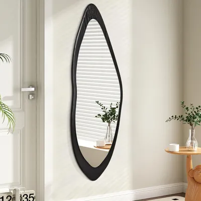 Immagine prodotto di Specchio da parete a figura intera, dimensioni 120x40 cm, cornice in legno nera, design asimmetrico