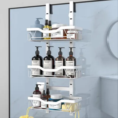 Produktbild von Duschablage zum Hängen, Duschregal ohne Bohren, 3 Schichten, Weiß