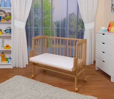 Produktbild von Waldin Baby Beistellbett mit Matratze, Buche massiv, verstellbar,Natur unbehandelt