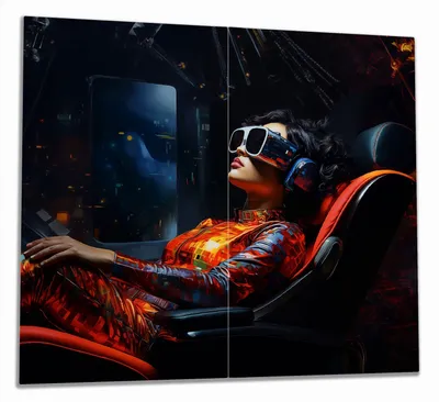 Produktbild von Wallario Herdabdeckplatte aus Glas, Größe 60 x 52 cm 2-teilig, Motiv Virtuelle Dimensionen