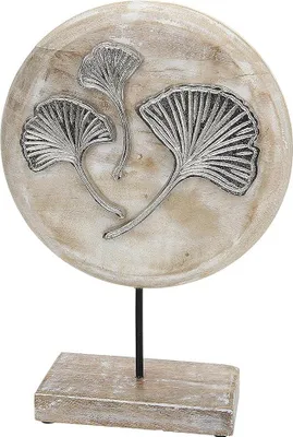 Produktbild von Gilde Standrelief "Ginkgo" Mangoholz, Ginkgo-Blätter aus Aluminium Länge 7,0 cm Breite 21,5 cm Höhe 33,0 cm 45714