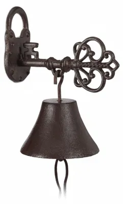 Immagine prodotto di Campanello da porta Relaxdays in ghisa, con chiave e serratura, dal fascino retrò, per casa e giardino, in stile rustico, color ruggine