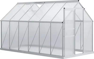 Image de Outsunny Serre de Jardin en Polycarbonate 7,1 m? dim. 190L x 375l x 199H cm avec Fondation, Lucarne ršŠglable, Porte coulissante - Argent et Transparent