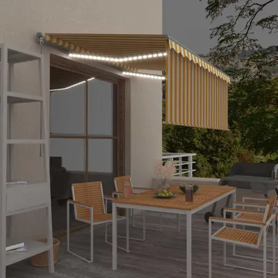 Image de vidaXL Store manuel rétractable avec store & LED 3,5x2,5 m jaune blanc
