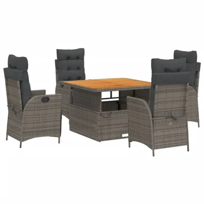 Obrázok produktu pre vidaXL 5-dielna záhradná jedálenská súprava s vankúšmi Grey Poly Rattan
