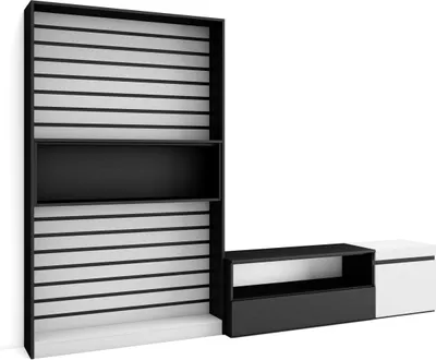 Produktbild von Wohnwand Wohnzimmer, 260x35x186cm, Für TV-Geräte bis zu 65", Wohnzimmer Möbel, Weiß und Schwarz