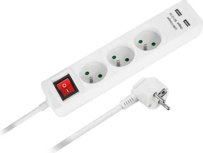 Obrázek produktu pro Rebel Prodlužovací kabel 3 x zásuvka + 2 x USB + vypínač 1,5 m bílá