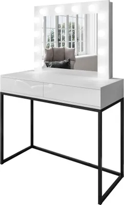 Produktbild von Schminktisch BLANCO LOFT mit Spiegel und LED-Beleuchtung Push-to-open System Schwarz / Weiß hochglanz