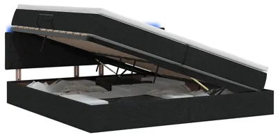 Image de Lit coffre à LED vidaXL avec matelas, noir, 200 x 200 cm, tissu