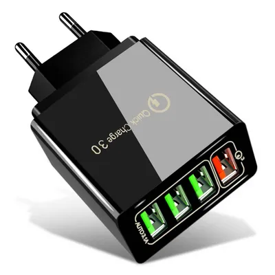 Obrázok produktu pre Nexeri Nabíjačka na stenu 4xUSB port QC 3.0 Nástenná nabíjačka so zástrčkou EÚ (BK376) Black