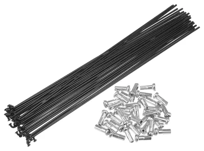 Zdjęcie produktu dla Szprych 36 sztuk - Stal węglowa - 14G - 242 mm - Czarny - Odporne na wstrząsy - Z nakładkami - Do obręczy rowerowych