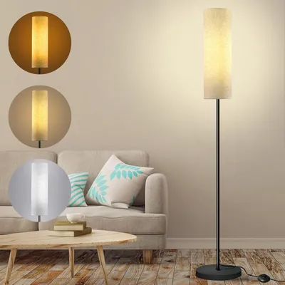 Produktbild von Stehlampe für das Wohnzimmer, dimmbare LED-Stehlampe mit 3 Farbtemperaturen, Leinenschirm, Fußschalter, geeignet für Schlafzimmer, Lesezimmer
