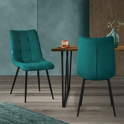Produktbild von ML-Design Esszimmerstühle 2er Set Petrol, Wohnzimmerstühle mit Stoffbezug und Metallbeinen, Küchenstühle mit Rückenlehne