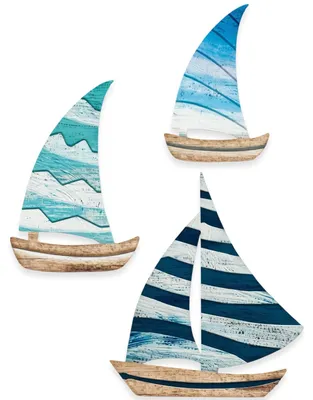3er-Set Holz-Segelboote, maritim, selbstklebend, Wanddeko