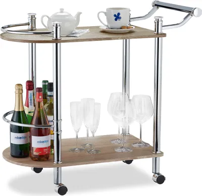 Produktbild von Relaxdays Servierwagen 2 Etagen, Holz-Optik, MDF und Stahl, 4 Rollen, mit Griff, Barwaagen, HxBxT 76 x 39 x 82 cm, braun