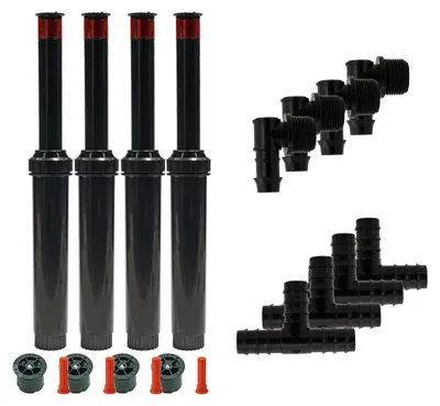 Produktbild von BluNature - Pop-Up Gartensprinkler - Pop Up Beregnung Bewässerungssystem Garten - Erweiterungsset - 4 Sprinkler - mit Verbindungsstücken