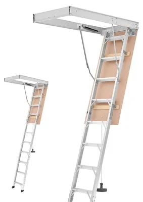 Produktbild von VEVOR Bodentreppe Klappbar, 170kg Belastbarer Dachbodenleiter aus Alu & Holz, Hydraulische Dachbodentreppe mit Zugseil für 300-313cm Deckenhöhen, Metallleiter mit 137x57cm Öffnung für Zugang, Silber