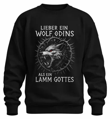 Imagen del producto de Sudadera uni con cuello redondo, diseño "Mejor un lobo de Odín que un cordero de Dios", estilo vikingo, con runas nórdicas, color , talla XXL