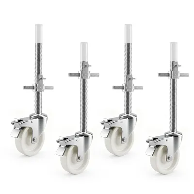 Produktbild von 4 Stück 150 mm Gerüstrollen Lenkrolle mit Bremse| Spindel Ø 38 mm| 1000 kg Tragfähigkeit| 370 mm Höhenverstellbar| Gerüsträder für Gerüst Rollgerüst