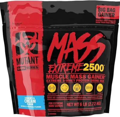 A black bag of protein powder with red and white branding.