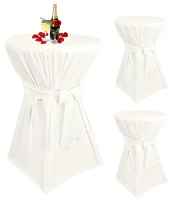 3 Stück Stuhlhussen für Stehtische Ø 60-65 cm, Polyester, Elfenbein