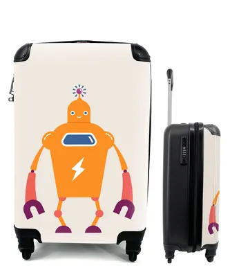 Obrázok produktu pre Kufrík Ručná batožina na kolieskach Malý cestovný kufor so 4 kolieskami Robot - anténa - oranžová - blesk - chlapec - deti - Veľkosť kabíny < 55x40x23