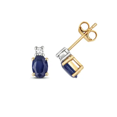 Produktbild von 9 Karat (375) Gold Damen - Diamant Paar Ohrstecker 0.08 Karat mit Saphir - 9mm*5mm; TRS32659KY