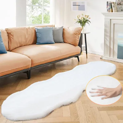 Image de Tapis en Fourrure artificielle, blanc, 60x180 cm, lavable, duveteux