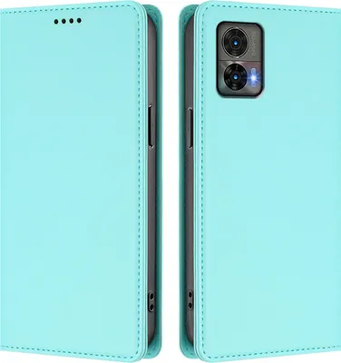Image de Etui en cuir pour Motorola Edge 30 Neo, étui magnétique en cuirPolyuréthaneavec support Vert Menthe
