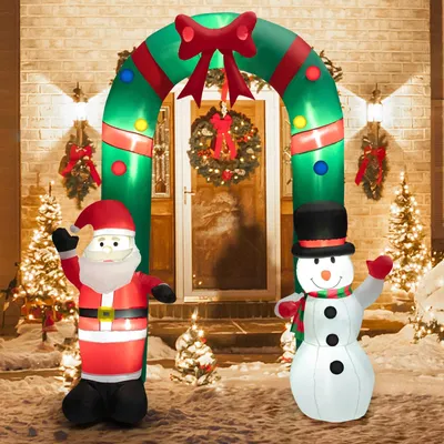 Produktbild von GOPLUS 240 cm aufblasbarer Weihnachtsbogen, Christmas Inflatable Archway mit Weihnachtsmann, Schneemann, LED-Lichtern, Weihnachtsdeko für Außenbereich