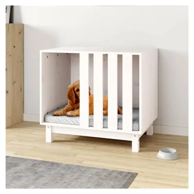 Produktbild von Hundehütte Weiß 70x50x62 cm aus massivem Kiefernholz für den Außenbereich