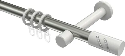 Produktbild von Interdeco Gardinenstange / Vorhangstange Edelstahl-Optik / Weiß, Typ Prestige Zoena (Glitzerzylinder), 20 mm Ø 1-läufig, 260 cm