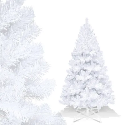 Image de Vigevee, sapin de Noël artificiel, 150 cm, blanc, avec 400 extrémités de branches, en PVC, avec support en métal