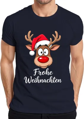 Produktbild von Frohe Weihnachten Rentier Rudolf Cartoon Niedlich Lustig Geschenk Herren T-Shirt, Navy, S